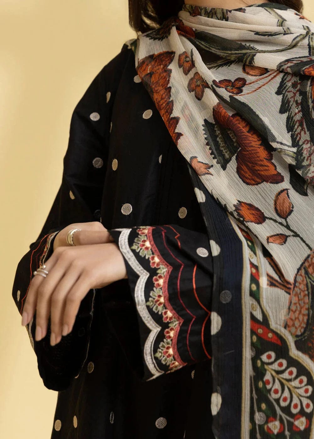 3PC Unstitched Embroidered Shirt, AB33