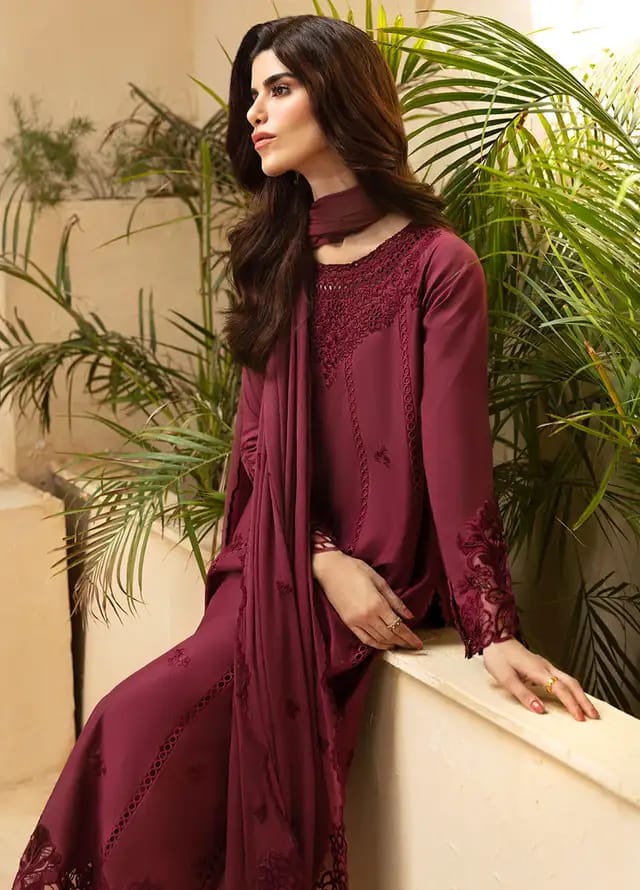 3 PC - EMBROIDERED DHANAK SUIT-AB152