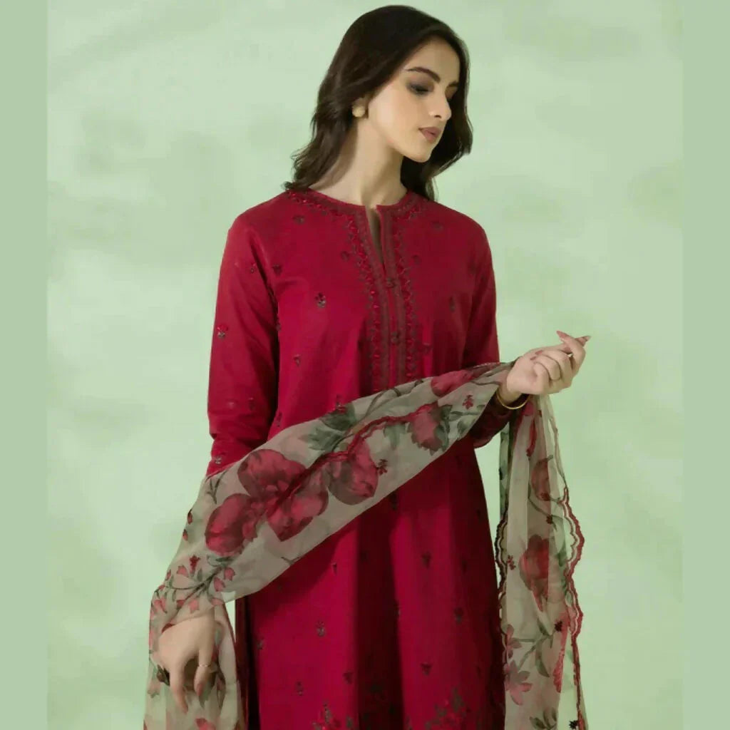 3PC Unstitched Embroidered Shirt, AB34