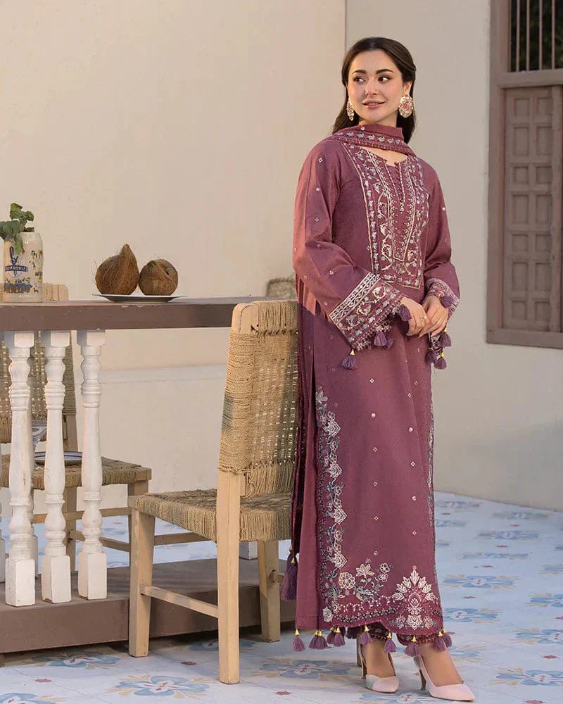 3 PC EMBROIDERED DHANAK SUIT - AB73