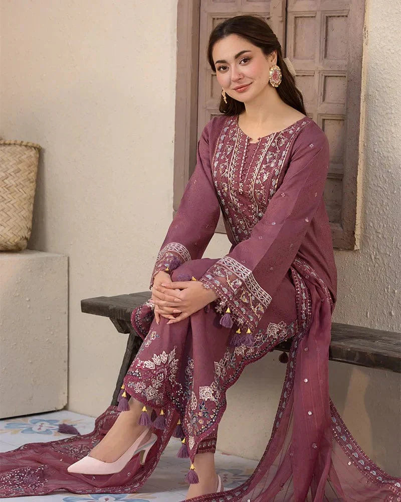 3 PC EMBROIDERED DHANAK SUIT - AB73