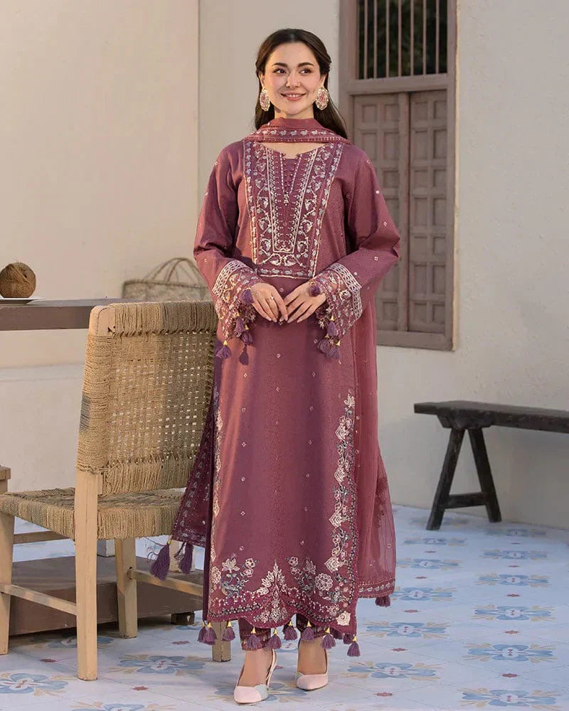 3 PC EMBROIDERED DHANAK SUIT - AB73