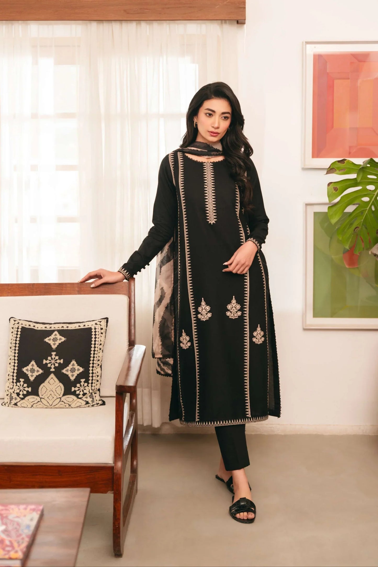3 PC - EMBROIDERED DHANAK SUIT-AB1556