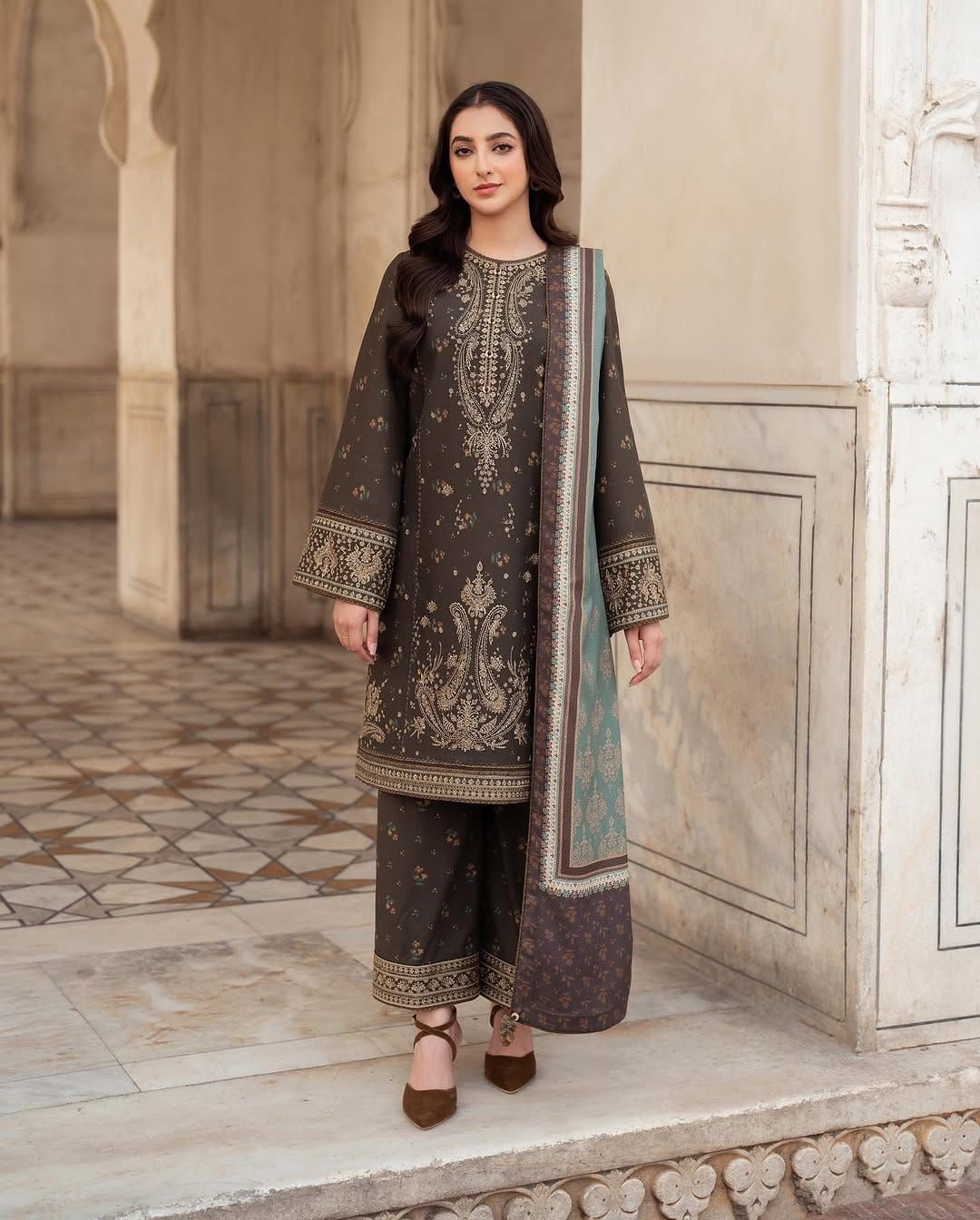 3 PC - EMBROIDERED DHANAK SUIT-AB155 (Copy)