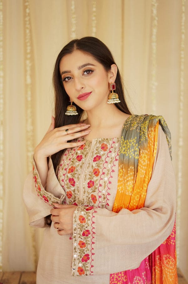 3PC Unstitched   Embroidered Suit-AB36