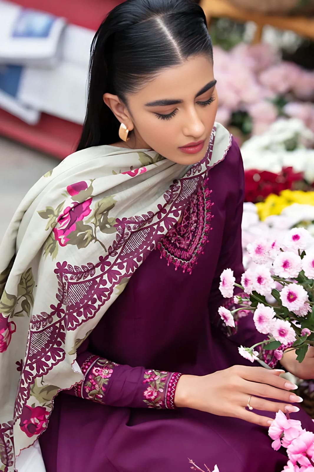 3PC Unstitched Dhanak Embroidered Shirt, AB32