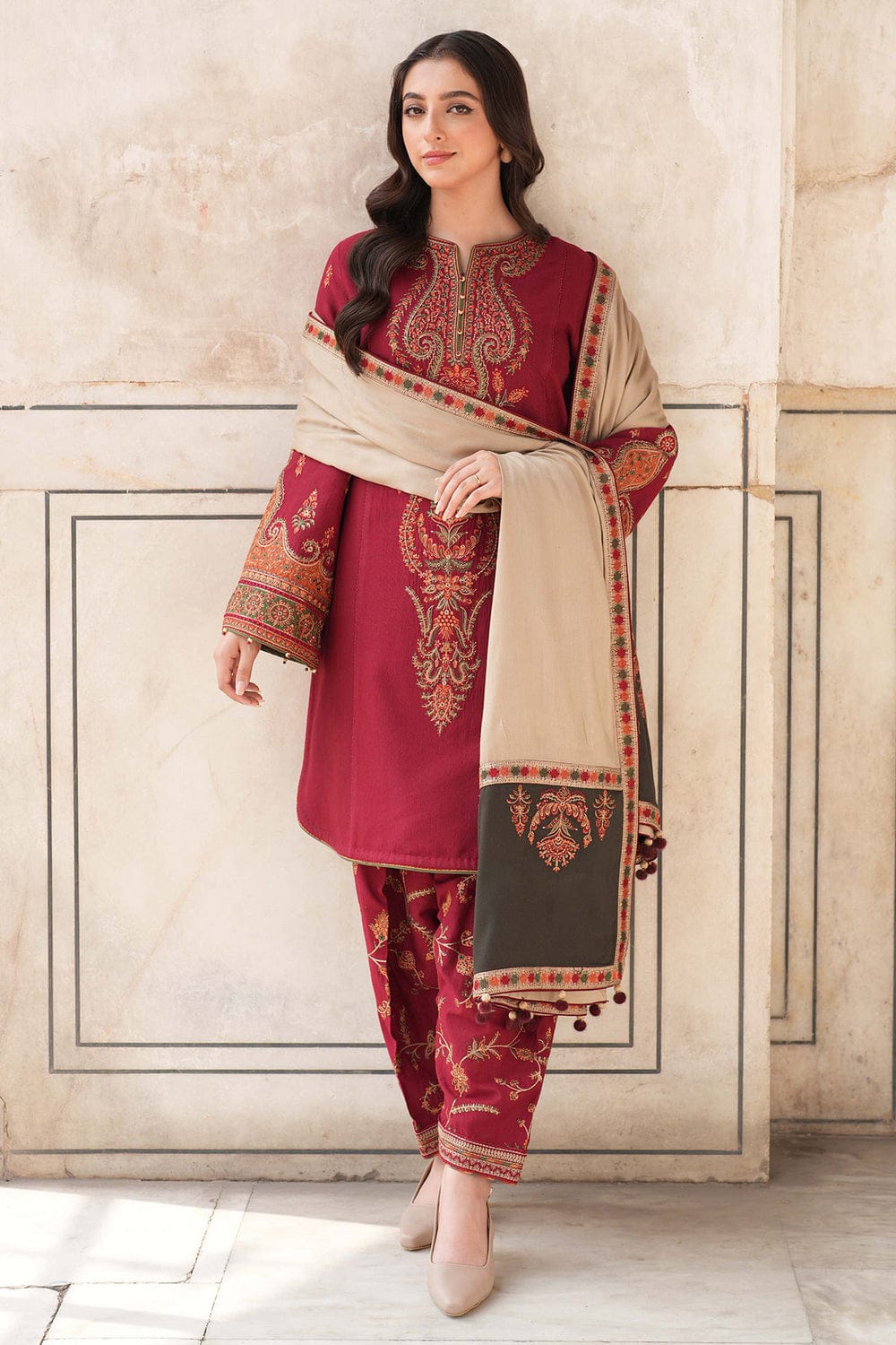 3 PC - EMBROIDERED DHANAK SUIT-AB158