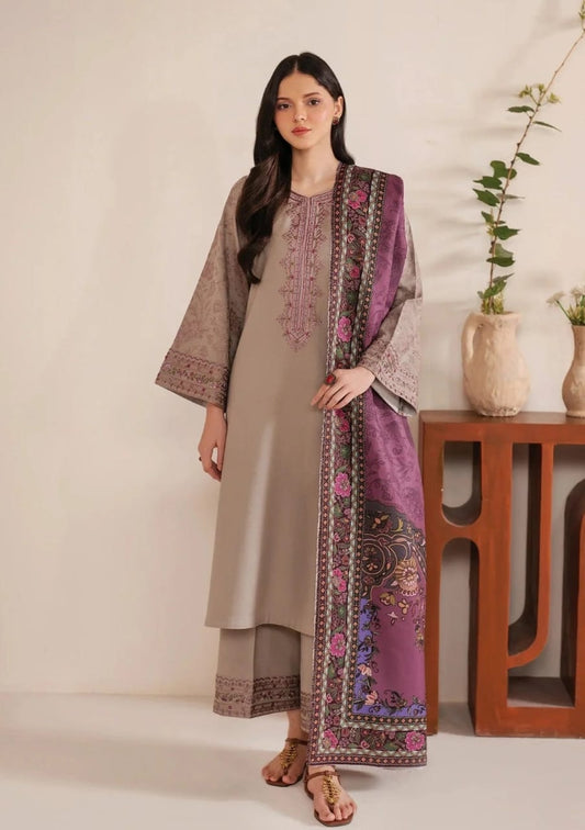3 PC EMBROIDERED DHANAK SUIT - AB78