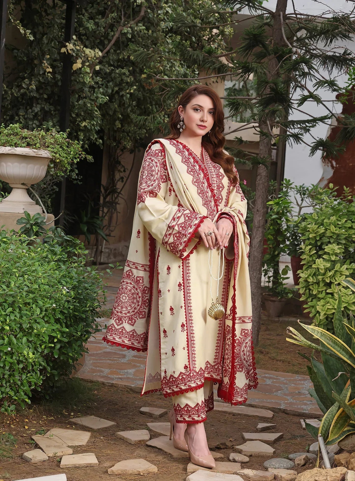 3 PC - EMBROIDERED DHANAK SUIT-AB150